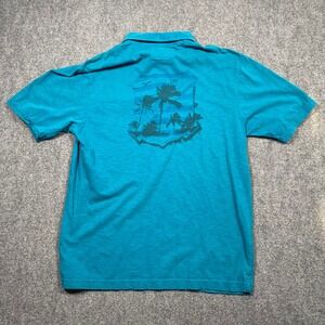 Kirra Mens Large Blue Graphic‎ Print Short Sleeve Polo Shirt Cotton Beach